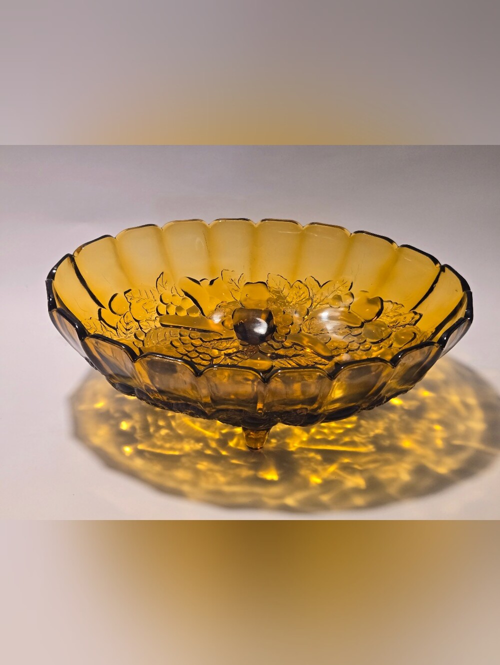 Amber Glass Pedestal Fruit Bowl 1970s Harvest Bowl Indiana Glass Vintage